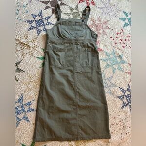 LL Bean Sage Green Overall Dress Sz 8P